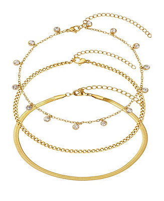 Tarnish Resistant Gold Three Chain Anklet Set | Macy's