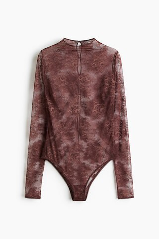 H & M - Long-Sleeved Lace Bodysuit - Brown | H&M (US + CA)