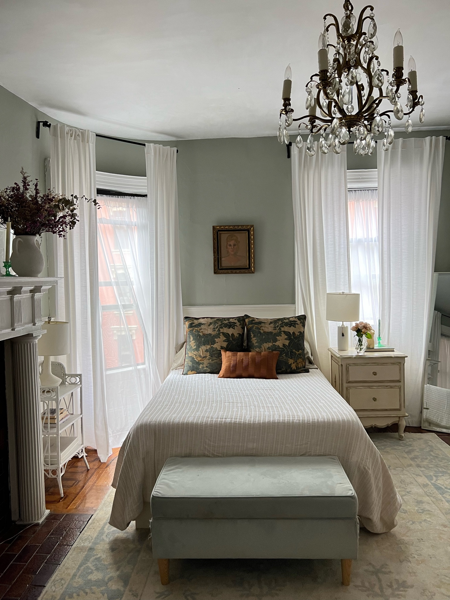 Bedroom sources. Duvet cover, throw pillows, rug, velvet storage bench, French, nightstand, table lamp, linen curtains, sheer curtains, crystal chandelier.

#LTKFind #LTKhome #LTKsalealert