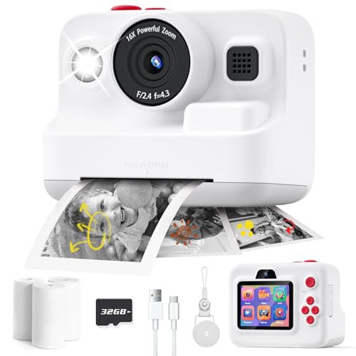 Dylanto Instant Print Camera for Kids,2.4 Inch Screen Kids Instant Cameras, Christmas Birthday Gifts for Girls Age 3-12, Portable Toddler Toy for 3 4 5 6 7 8 9 10 Year Old Girls Boys White | Amazon (US)