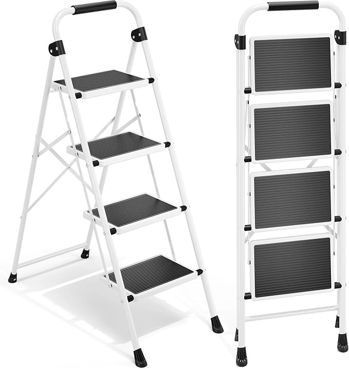 Urackify Step Ladder, 4 Step Ladder with Anti-Slip and Wide Pedal, Portable Foldable Step Stool w... | Amazon (US)