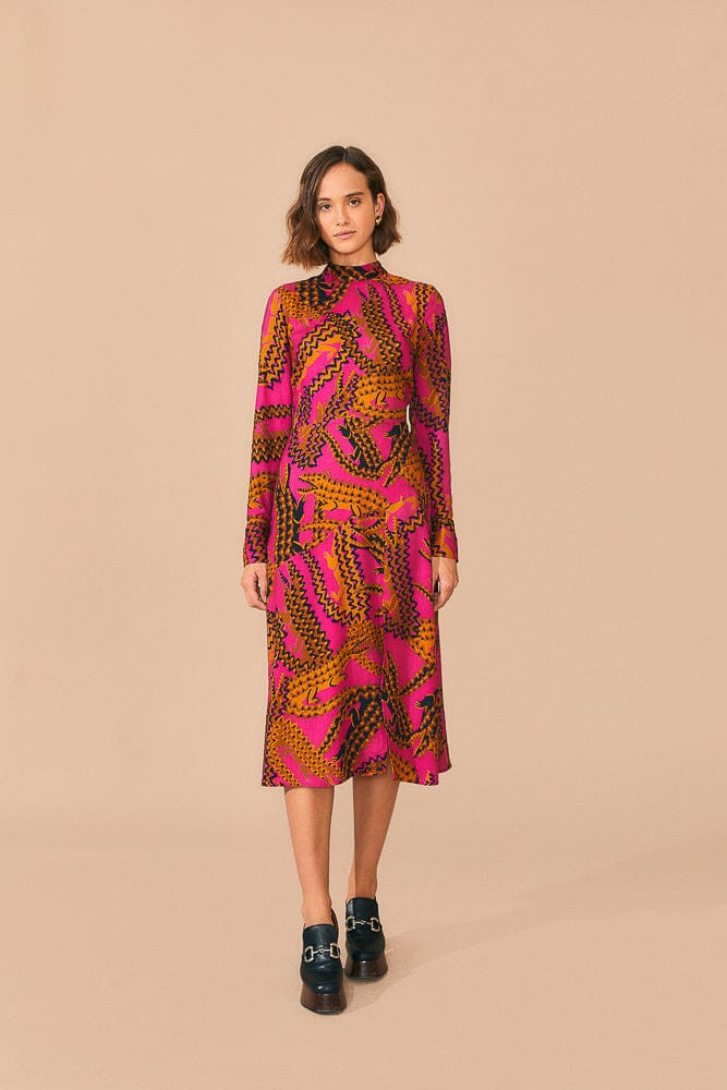 Pink Croco Lenzing™ Ecovero™ Viscose Slit Midi Dress | FarmRio (US)