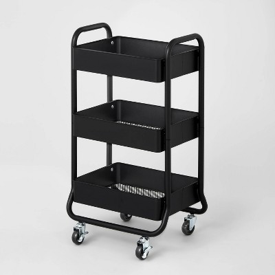 3 Tier Metal Utility Cart Black - Brightroom™: Rolling Storage Trolley with Wheels, Powder-Coated, Rust-Resistant | Target