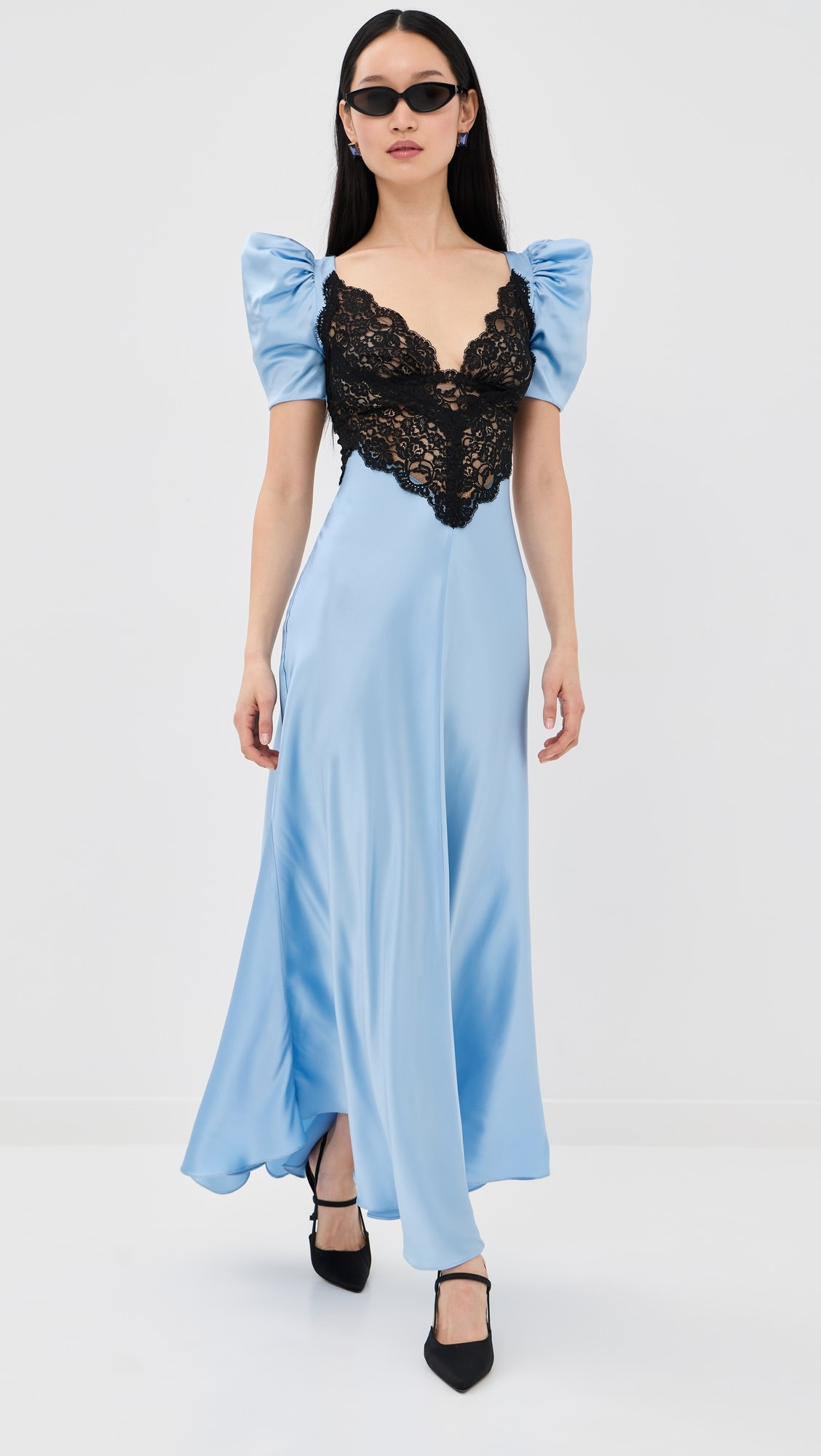 Blue Silk Satin Short Sleeve Dress | Shopbop