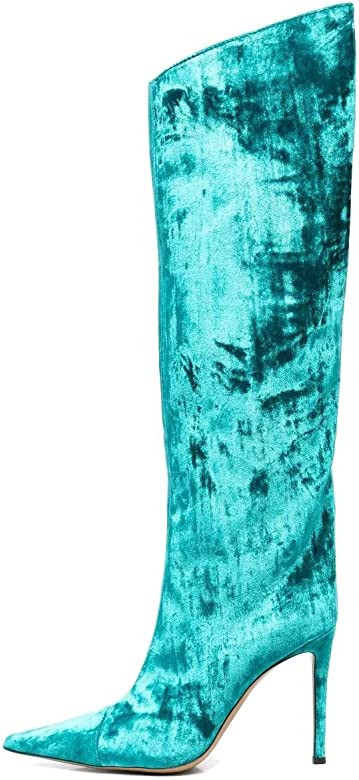 Women's Knee High Boots Sexy Pointed Toe Stiletto Heel Boot Metallic Leather Zipper Booties Dress... | Amazon (US)