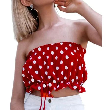 Women Boho Summer Ruffles Tops Polka Dot Sleeveless Crop Tops Strapless Casual Tank Top T-Shirt Vest | Walmart (US)