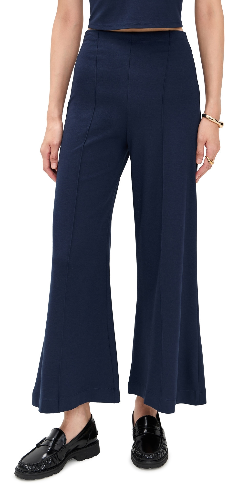 RIPLEY RADER Ponte Knit Cropped Wide Leg Pants Navy S | Shopbop
