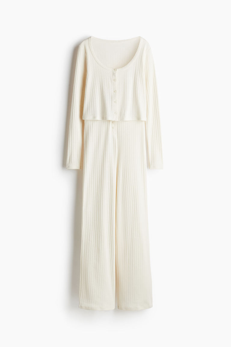 Pointelle cotton pyjamas - Cream - Ladies | H&M GB | H&M (UK, MY, IN, SG, PH, TW, HK)
