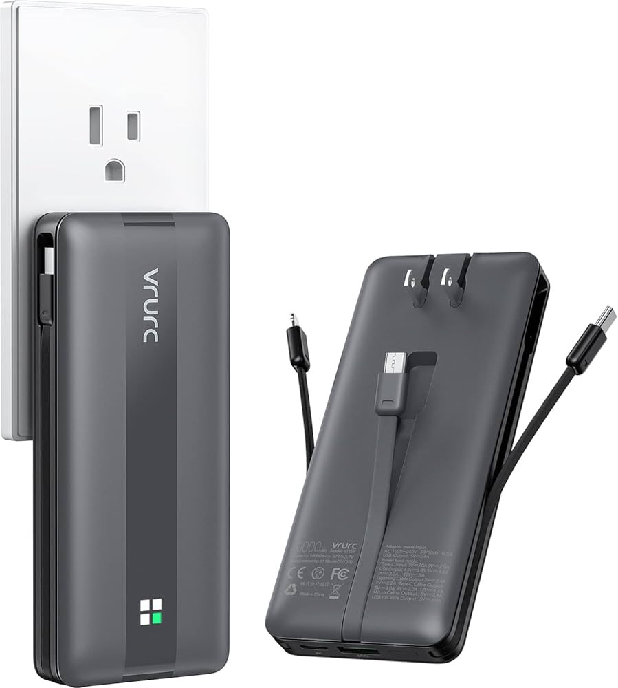 VRURC Portable Charger with Built-in Cables & AC Wall Plug, 22.5W Fast Charging 10000mAh Battery ... | Amazon (US)