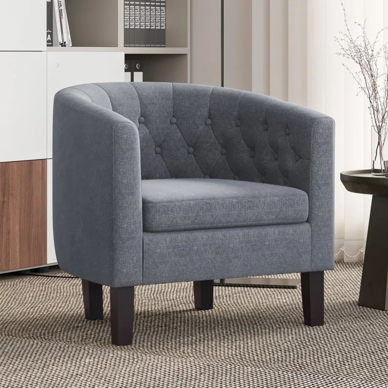 Evelie 28.35" W Tufted Linen Barrel Chair Upholstered | Wayfair North America