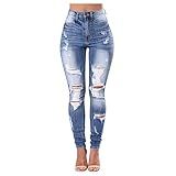 CUCUHAM Women's High Waist Hole Jeans Button Pants Trousers Bell-Bottom Pants(Blue,X-Large) | Amazon (US)