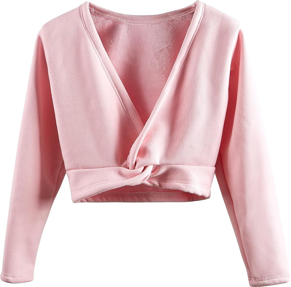 DANSHOW Girls Ballet Wrap Tops Kids Long Sleeve Dance Sweater,Velvet Inner | Amazon (US)