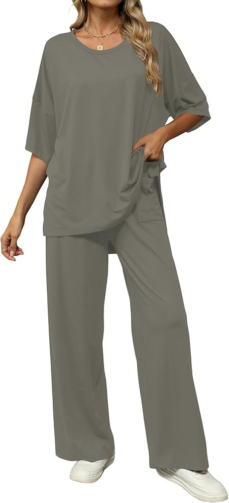 KevaMolly 2 Piece Lounge Set for Women Postpartum Oversized Tops and Wide Leg Pants Soft Comfy Pa... | Amazon (US)