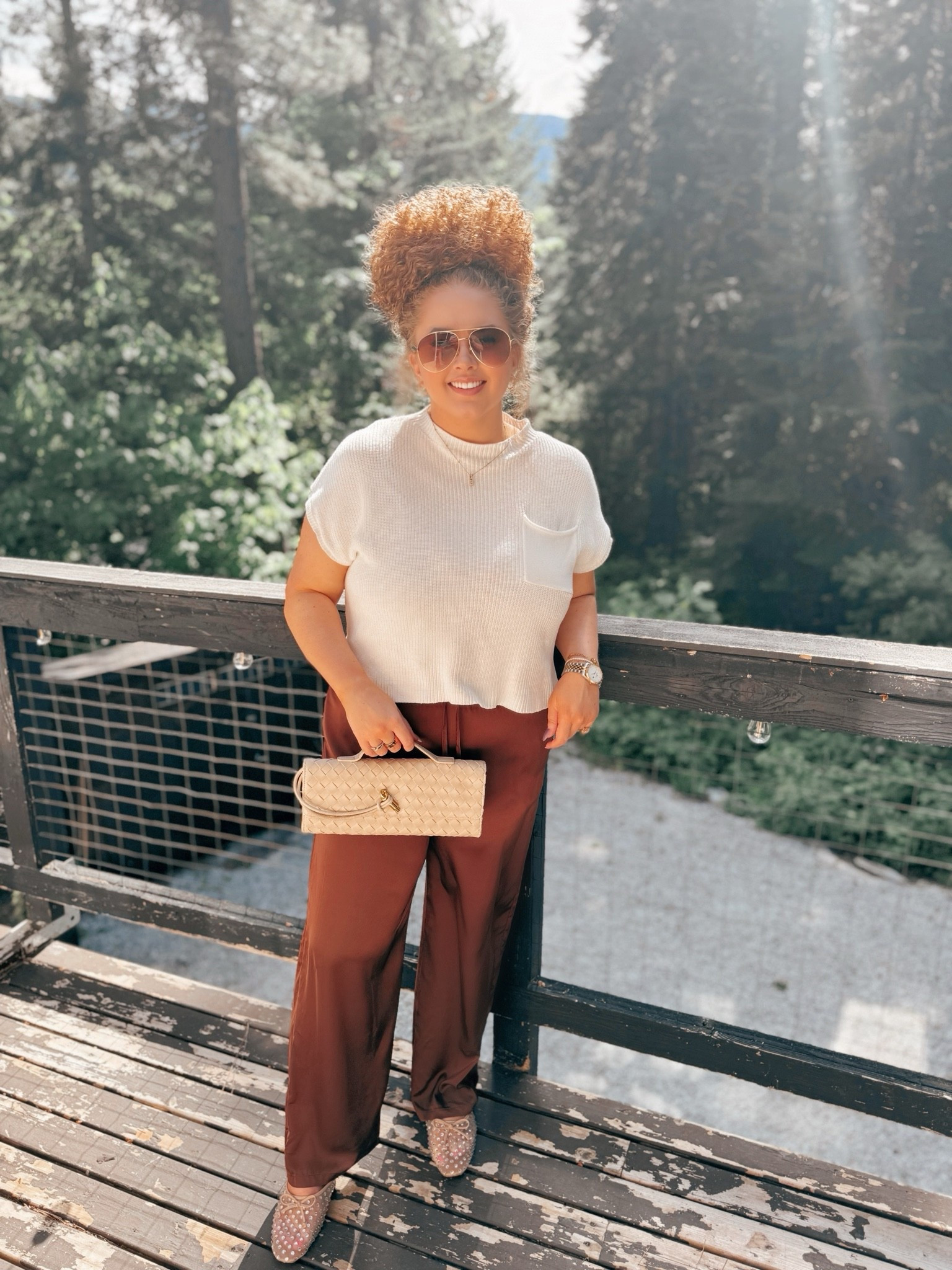 Dinner nights in the mountains always feel a little extra special ✨🤎 Kept it simple but elevated for a cozy evening out ✌️ Just soft neutrals, a little sparkle, and a slow pace I never want to rush through🫶 white short sleeve sweater outfit | brown silky pants outfit | rhinestone mules | dolce vita mules outfit | cream woven evening bag | mountain dinner outfit | elevated casual style | neutral outfit inspo | chic dinner outfit | vacation evening look | cozy elegant outfit | soft neutral outfit | date night style | resort casual outfit | amazon fashion finds | timeless outfit inspo | minimalist chic outfit | evening outfit ideas | relaxed elegance | mountain town dinner look ✨

#LTKootd #LTKTravel #LTKMidsize