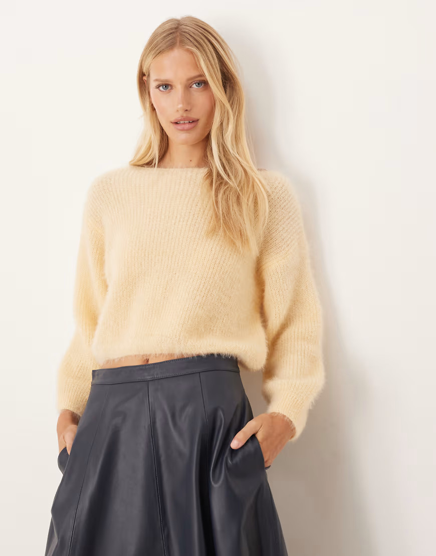 ASOS DESIGN off shoulder sweater in buttermilk-Yellow | ASOS (Global)