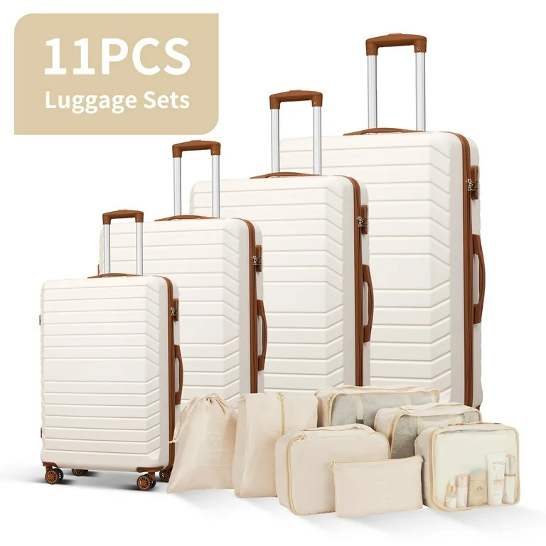 4 Piece Luggage Sets Travel Suitcase Set,20/24/28/32 inch Luggage with 7PCS Organizer Bags, White... | Walmart (US)