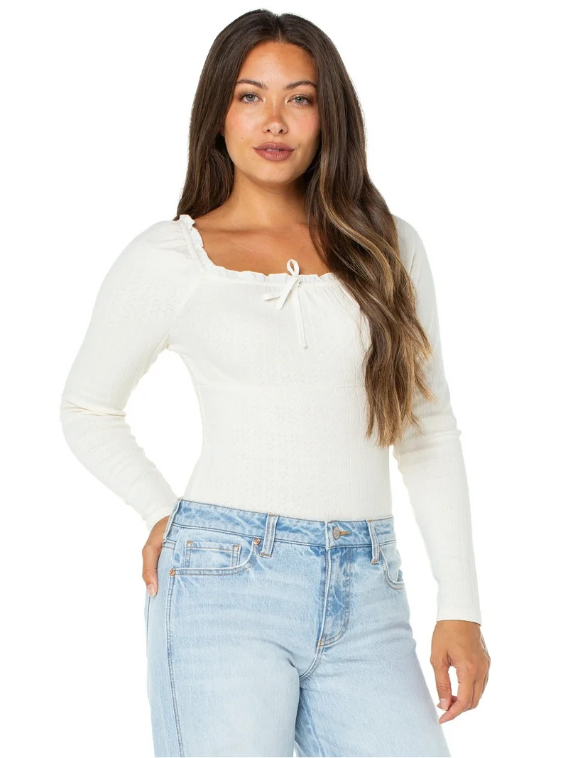 Celebrity Pink Women's and Women's Plus Puff Long Sleeve Pointelle Bodysuit, Sizes XS-XXXL | Walmart (US)