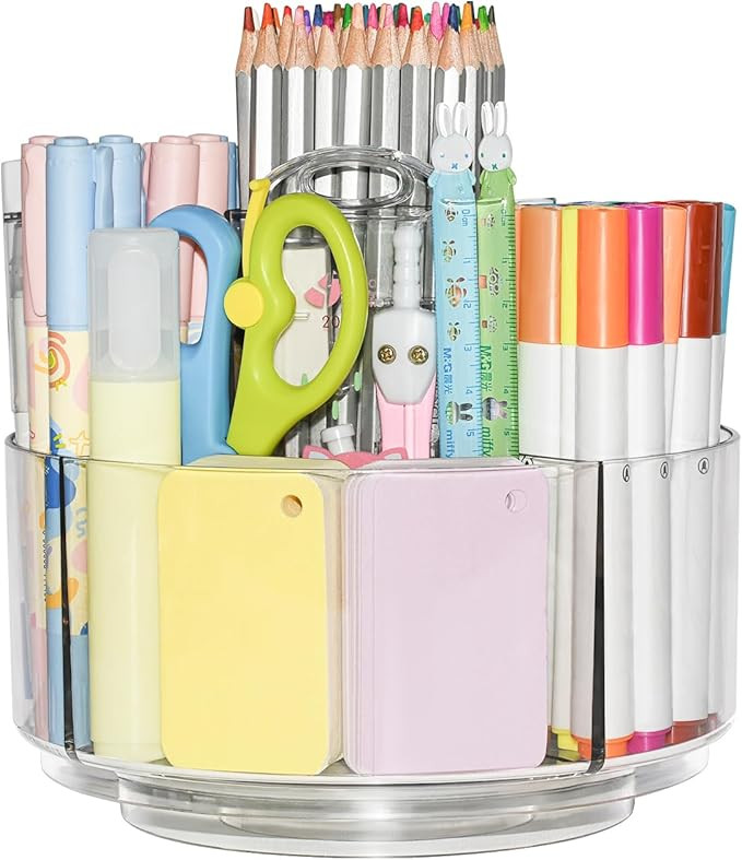 JIKIOU Acrylic Pen Holder Pencil Organizer, 360-Degree Rotating Pencil Holder Crayon Organizer fo... | Amazon (US)
