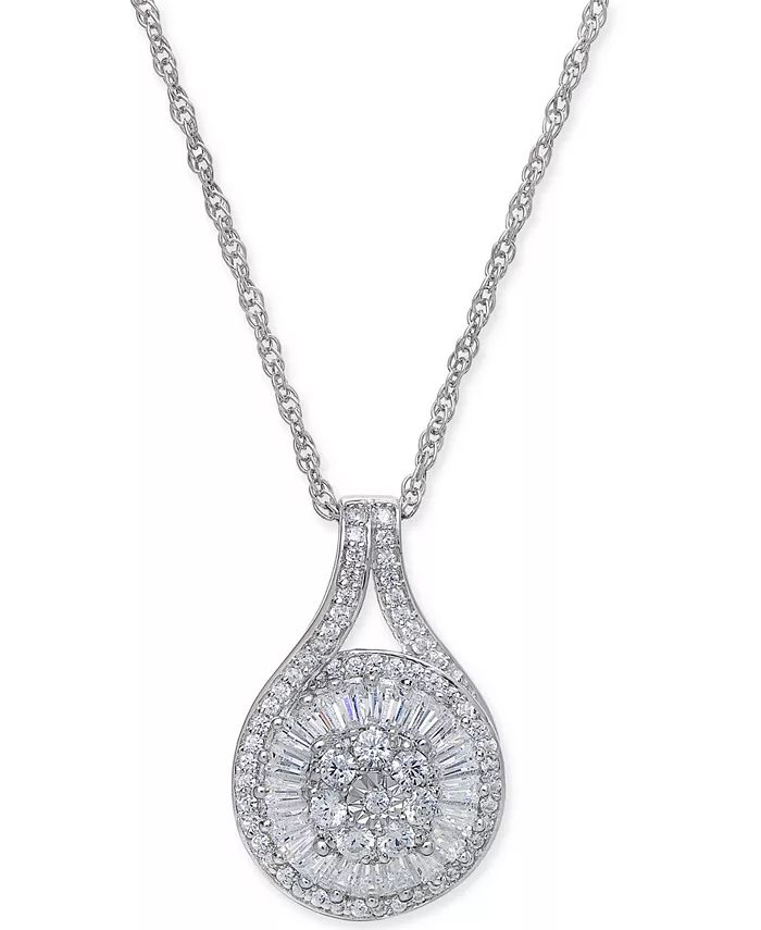Macy's Diamond Baguette Cluster Pendant Necklace (1/2 ct. t.w.)  & Reviews - Necklaces  - Jewelry... | Macys (US)