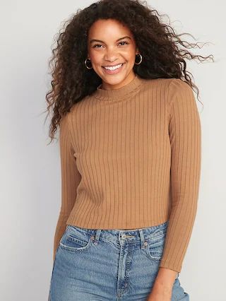 Cropped Rib-Knit Mock-Neck Sweater for Women | Old Navy (US)