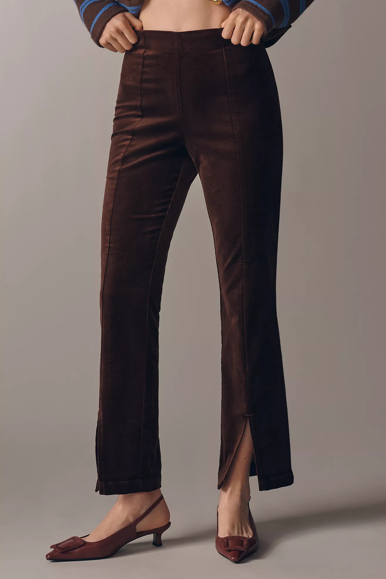 Maeve High-Rise Split-Front Velvet Skinny Pants | Anthropologie (US)