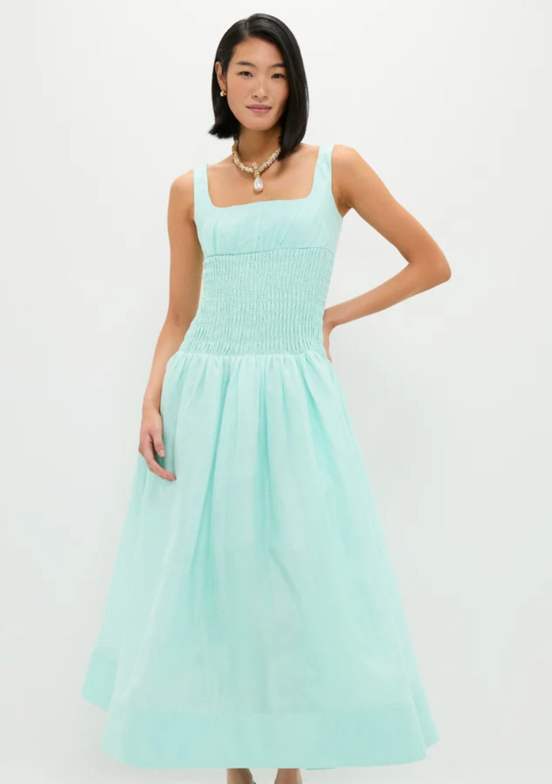 Mint Green Linen Organza Midi Dress Resort Vacation Wear  

 #LTKgrwm #LTKmomlife