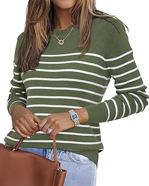 Arach&Cloz Women's Wool Blend Classic Crew Neck Casual Fall Sweaters | Amazon (US)