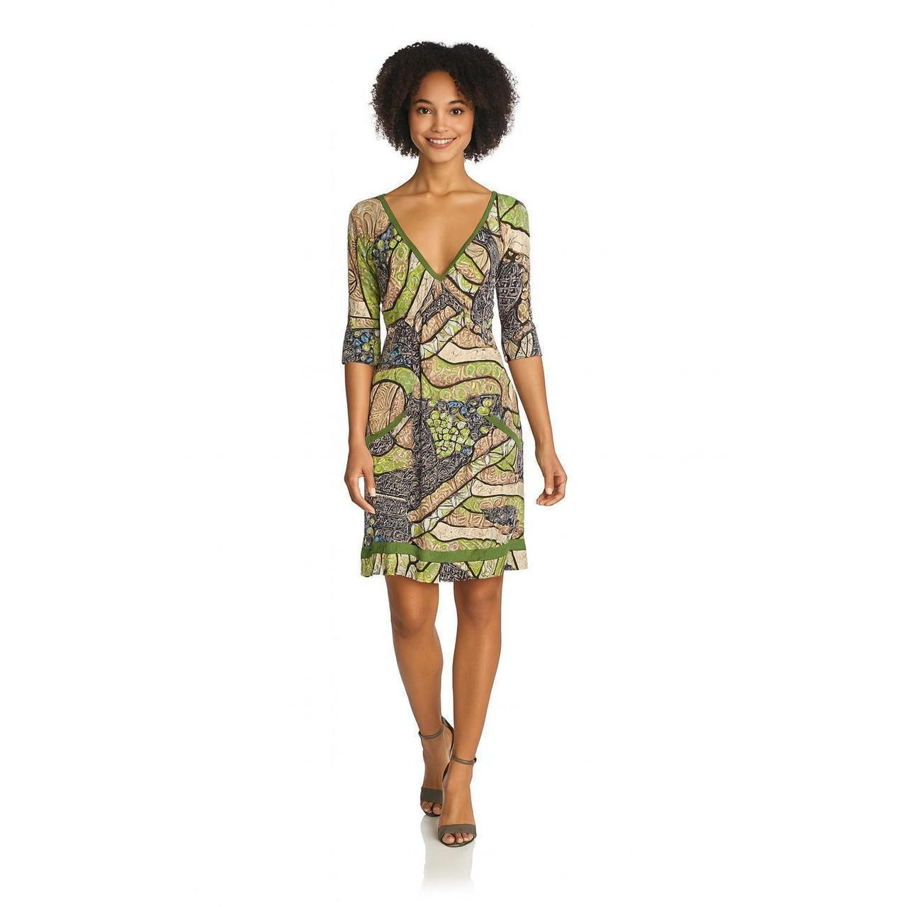 Hale Bob Women's Dress - Green/Black - 4 | Depop US