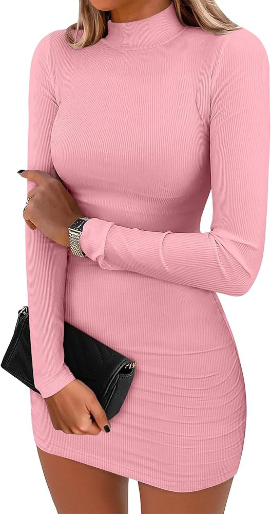 ANRABESS Women Long Sleeve Mock Neck Bodycon Mini Dress 2025 Fall Ribbed Slim Fit Pencil Cocktail... | Amazon (US)