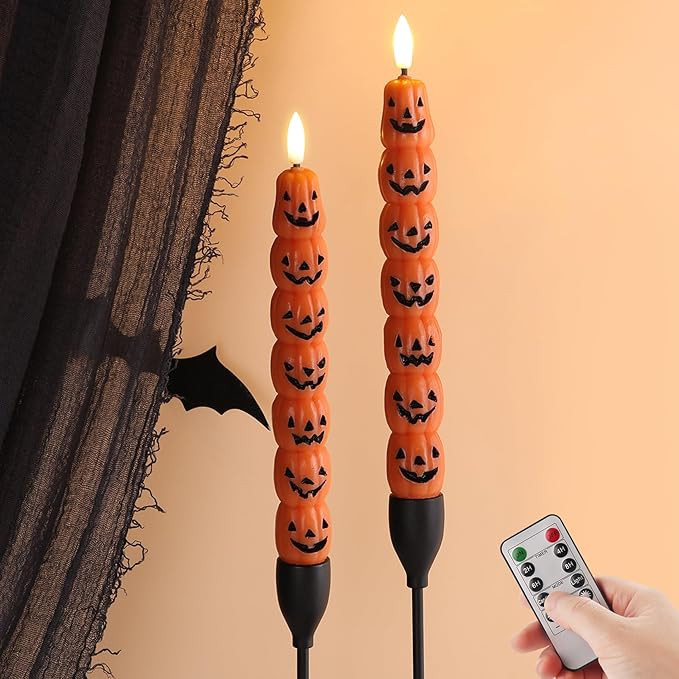 Eywamage Orange Pumpkin Flameless Taper Candles with Remote, Flickering Real Wax Battery LED Cand... | Amazon (US)