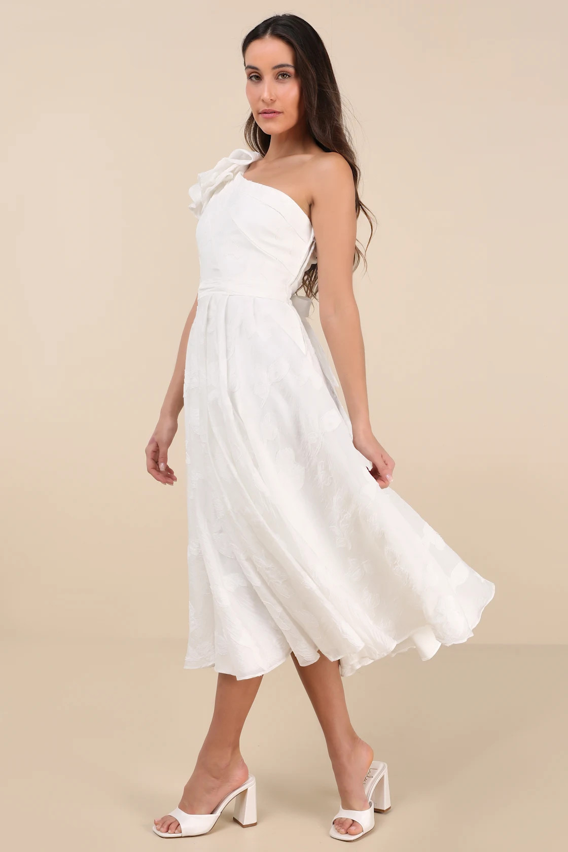 Sweet Definition White Burnout Ruffled One-Shoulder Midi Dress | Lulus