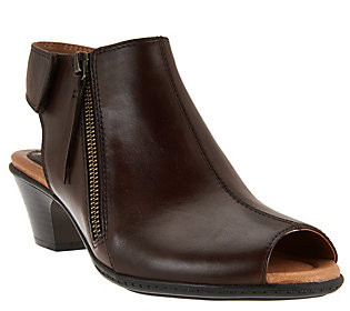 Earth Leather Peep-toe Booties- Kristy | QVC