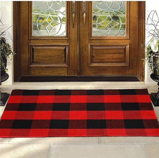 Buffalo Plaid Rug - YHOUSE Cotton Front Door Mat Outdoor Doormat Washable Checkered Rugs Indoor/O... | Amazon (US)