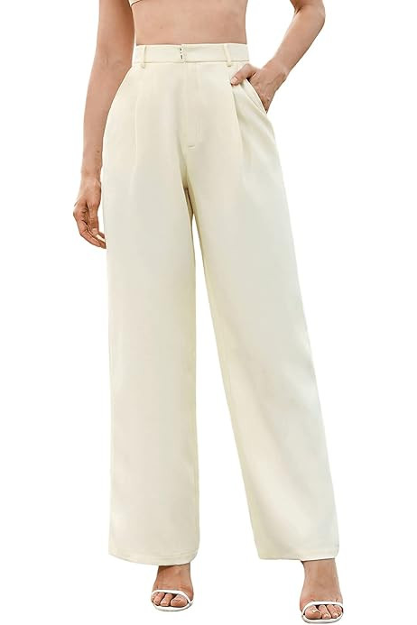 SweatyRocks Women's Casual Wide Leg High Waisted Button Down Straight Long Trousers Pants | Amazon (US)