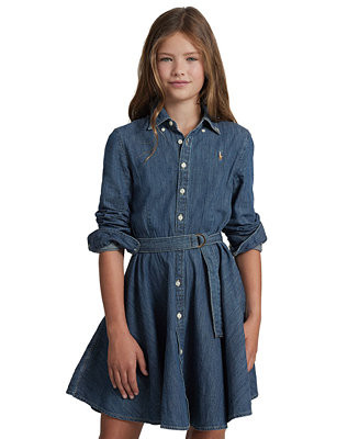 Big Girls Belted Denim Cotton Shirtdress | Macy's