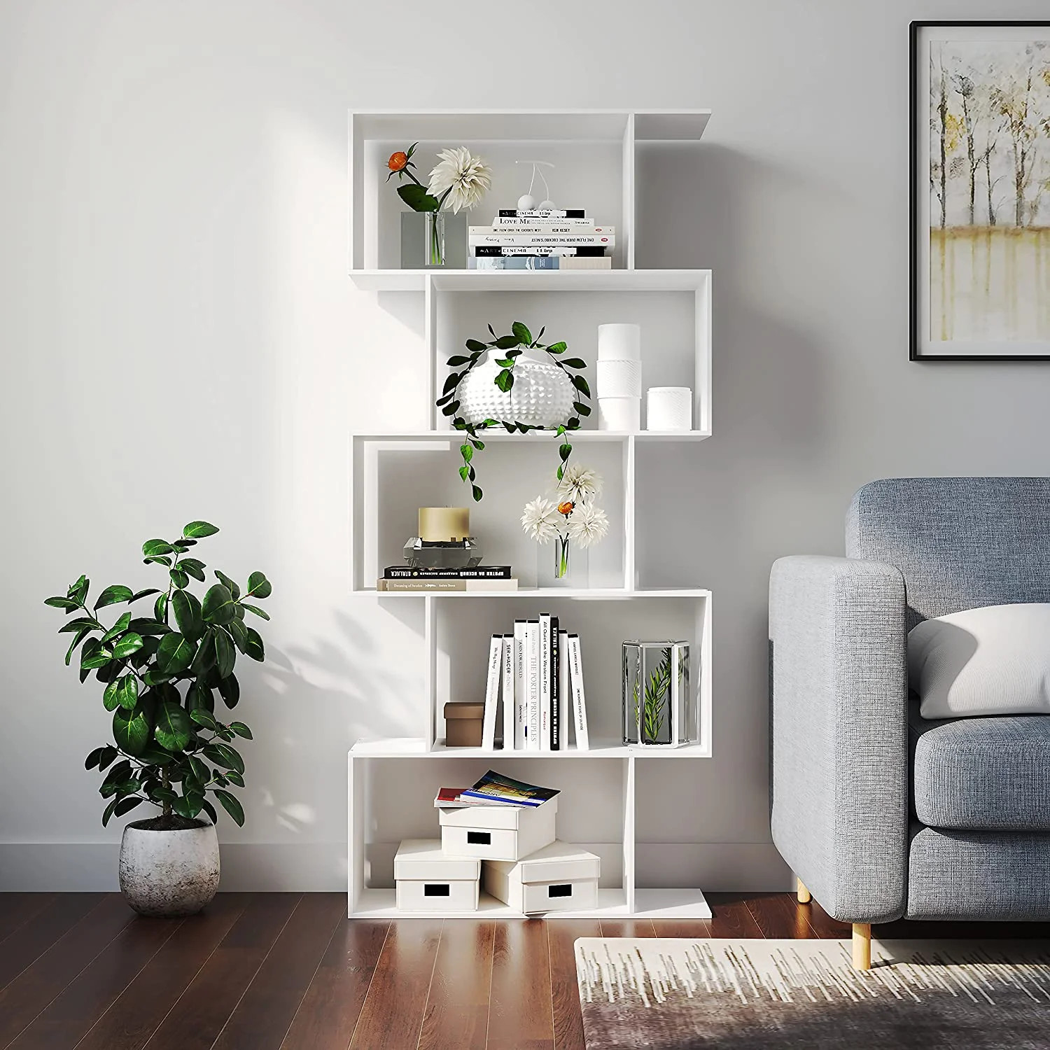 HOMEFORT Wood Geometric Bookshelf, 5-Tier Modern Bookcase, Open Shelf and Room Divider, Freestand... | Walmart (US)