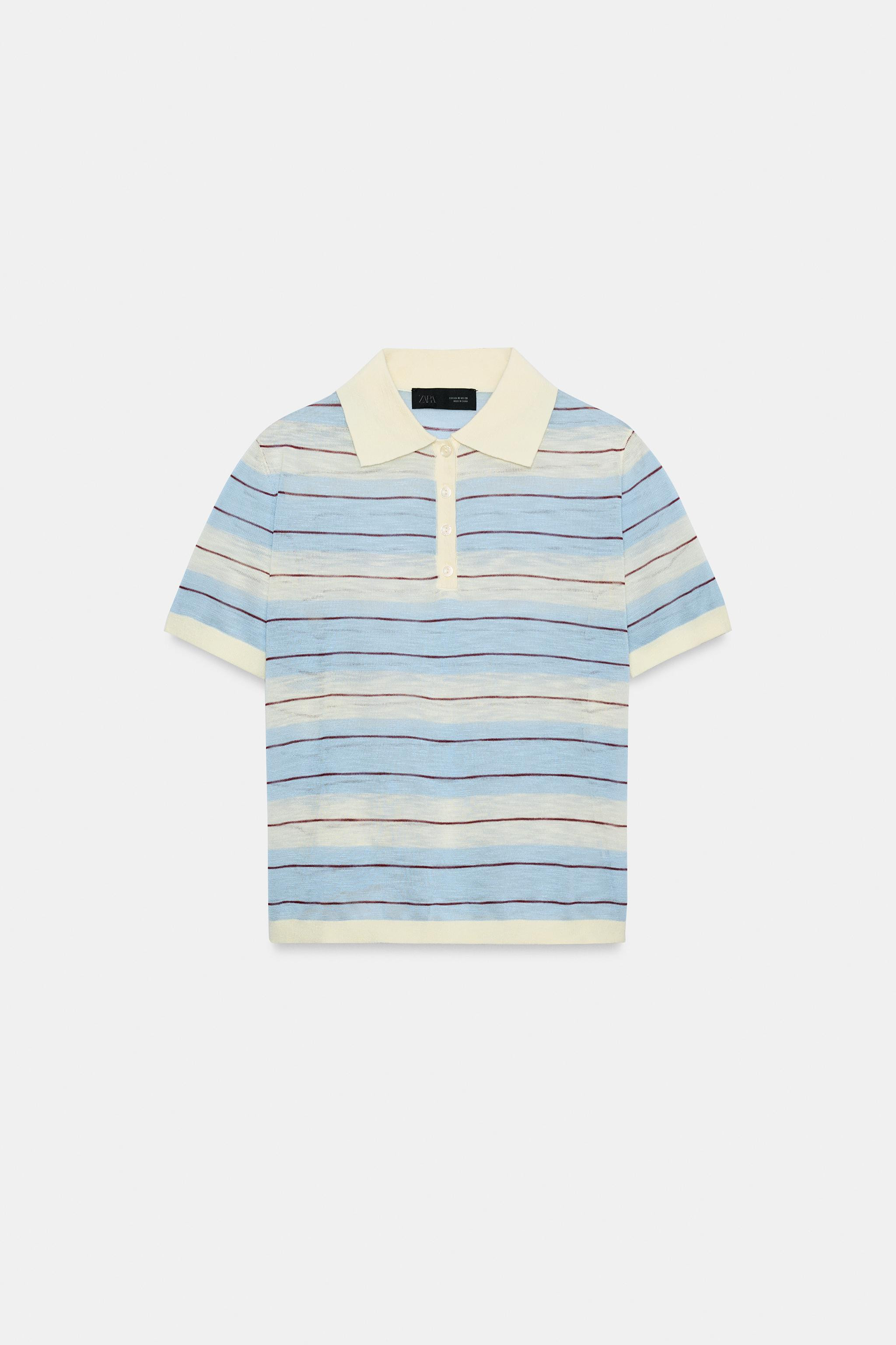 STRIPED KNIT POLO TOP | Zara Canada