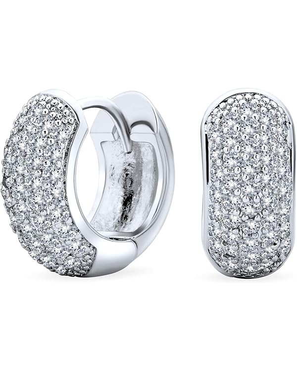 Bridal Cubic Zirconia Micro Pave CZ Huggie Hoop Earrings For Women Teens Wedding Prom Formal Part... | Amazon (US)