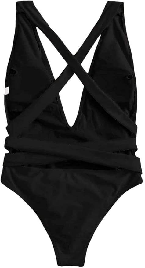 Lilosy Sexy Tie Criss Cross Plunge One Piece Thong Swimsuit High Cut Brazilian Bathing Suit | Amazon (US)