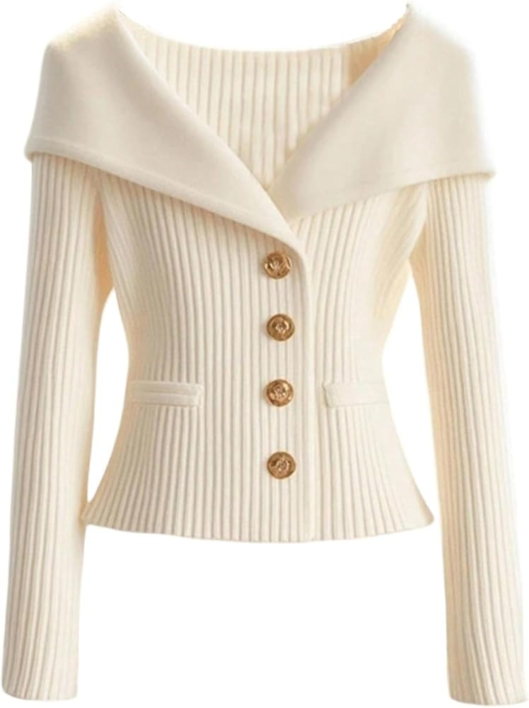 Verdusa Women's Old Money Button Down Cardigan Long Sleeve Ribbed Knit Fitted Sweaters | Amazon (US)