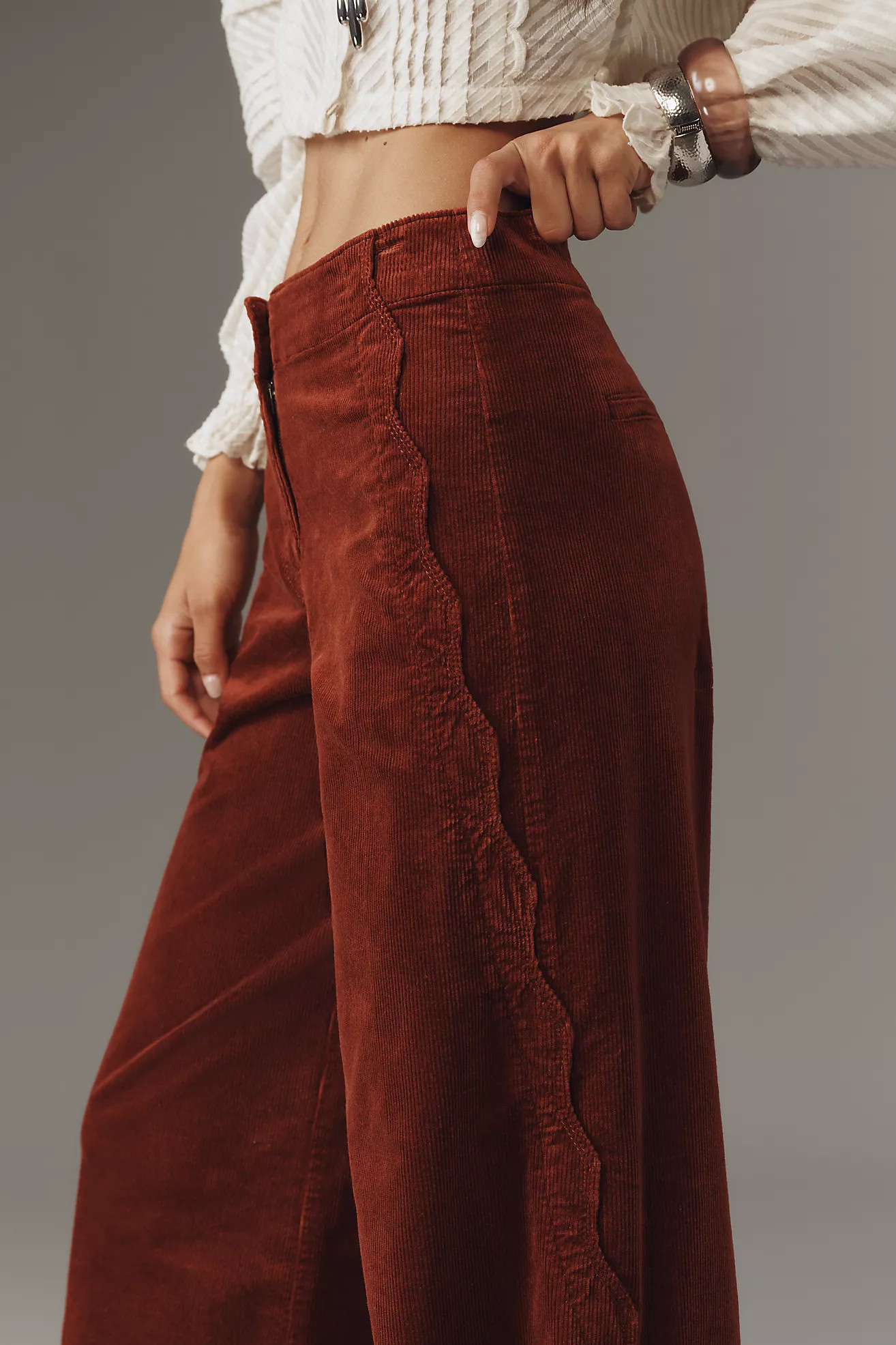 Maeve Corduroy Scallop Wide-Leg Pants | Anthropologie (US)