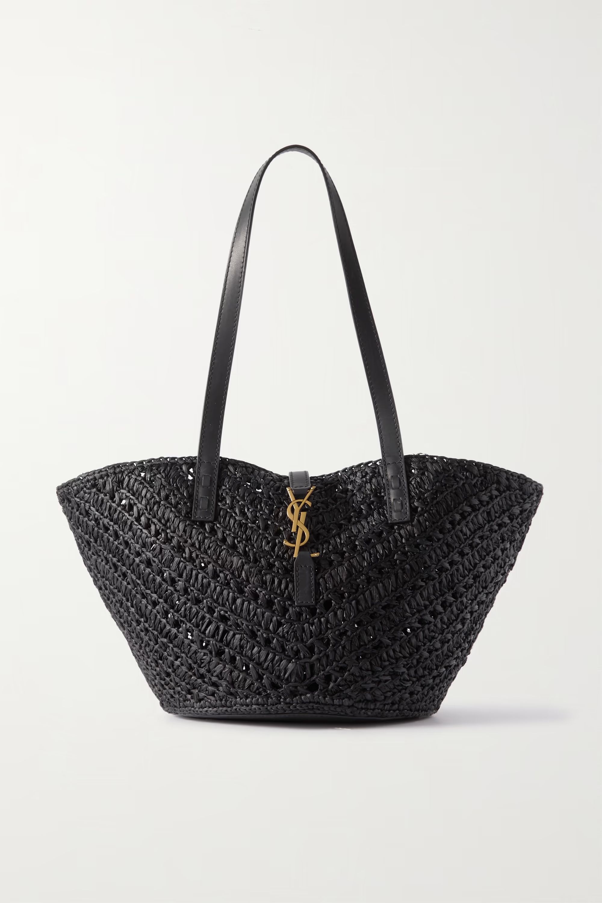 SAINT LAURENTPanier leather-trimmed raffia tote | NET-A-PORTER (UK & EU)