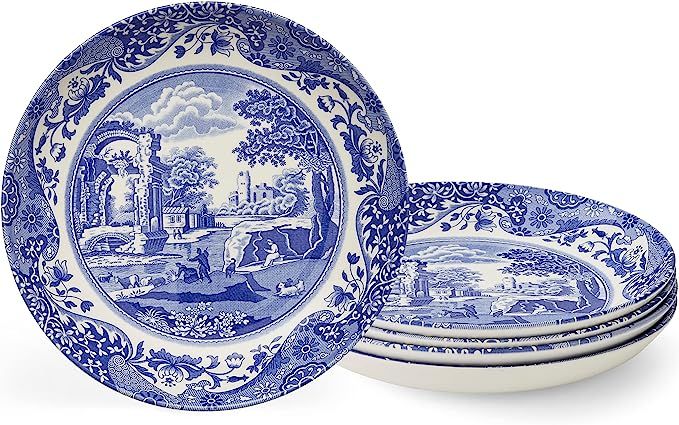 Spode Blue Italian Pasta Bowls| Set of 4| 9-Inch| Salad, Pasta, and Soup Serving Bowls| Round, Wi... | Amazon (US)
