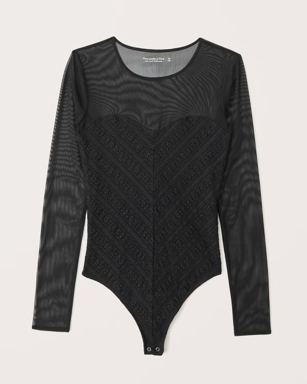 Mesh and Lace Seamless Fabric Sweetheart Bodysuit | Abercrombie & Fitch (US)