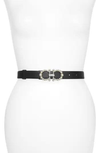 Salvatore Ferragamo Imitation Pearl Double Gancio Leather Belt | Nordstrom | Nordstrom