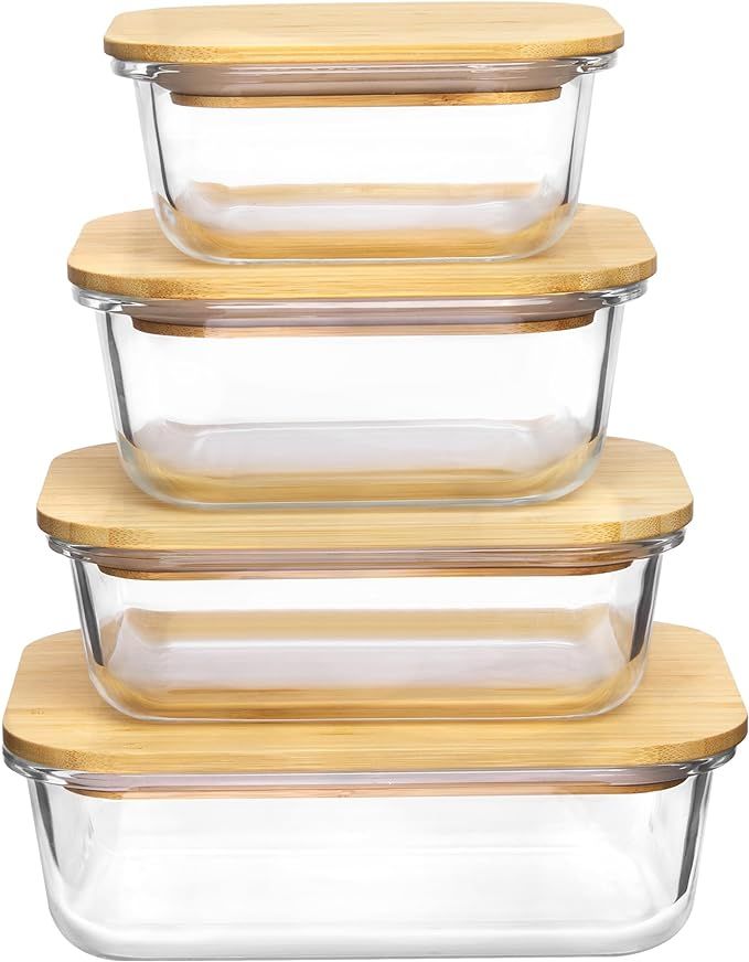 Glass Food Storage Containers with Bamboo Lids, Vtopmart 4 Pack Meal Prep Glass Containers Bento ... | Amazon (US)