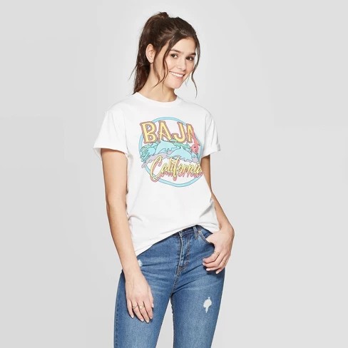 Women's Short Sleeve Baja California Graphic T-Shirt - Mighty Fine (Juniors') - White | Target