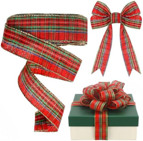 Yinder Plaid Christmas Wired Ribbon 1.5 Inch 30 Yard Traditional Red Tartan Plaid Christmas Holid... | Amazon (US)