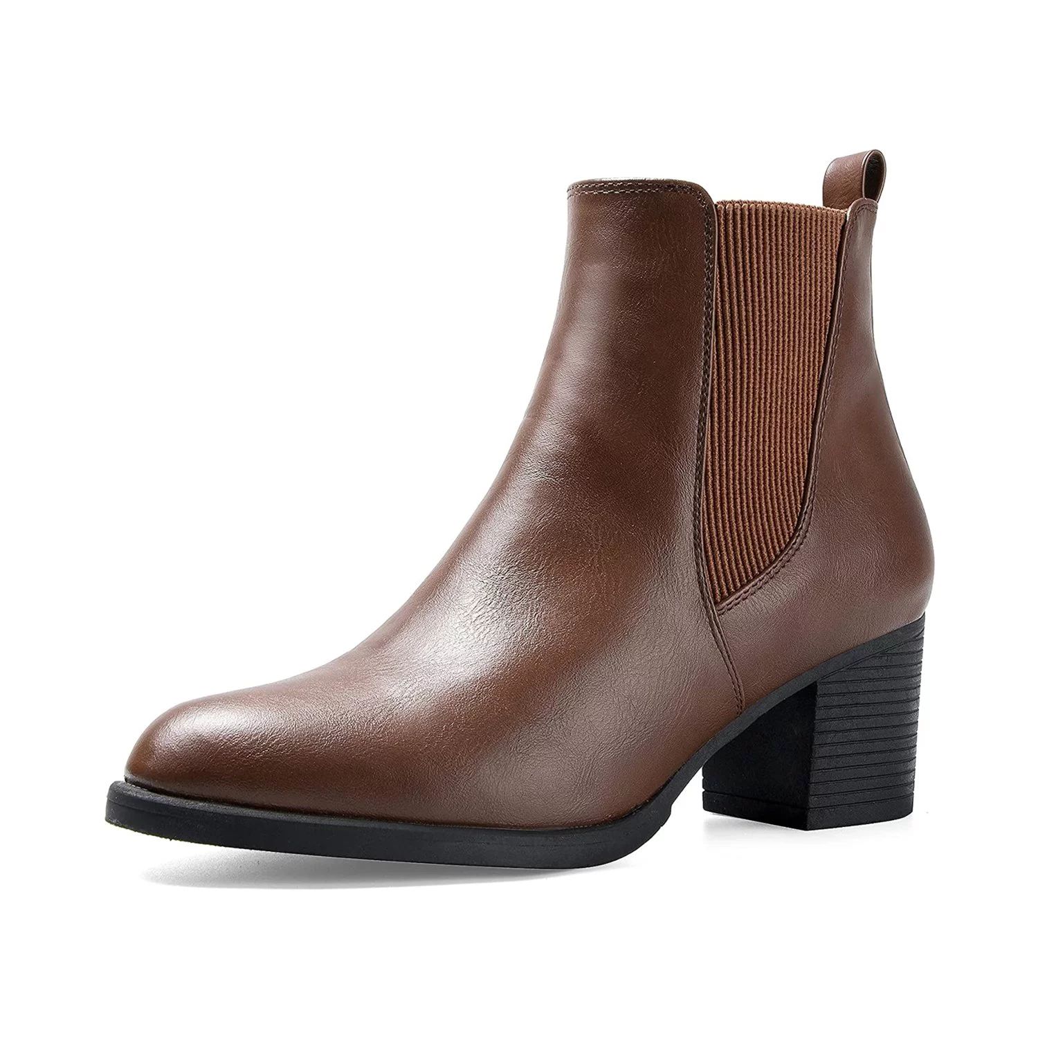 Mysoft Women Sandy Brown Chelsea Boots Female Chunky Heel Ankle Booties - Walmart.com | Walmart (US)