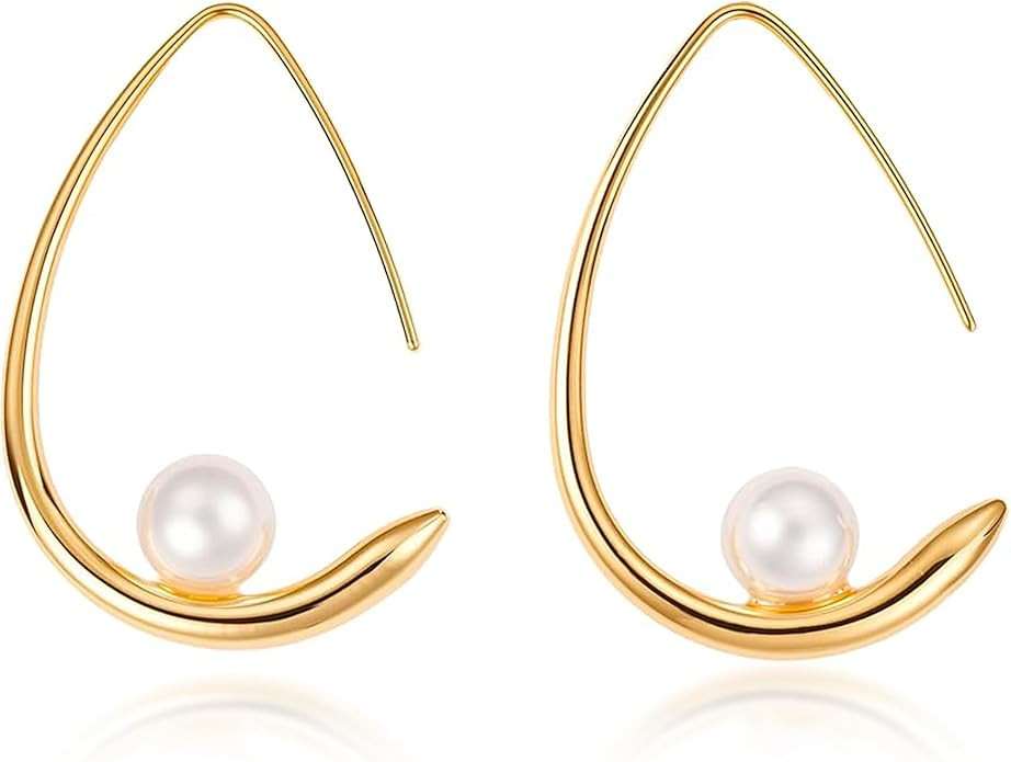 Teardrop Earrings for Women, 18k Gold Plated Dangle Drop Earrings, Pearl Earrings for Women, Ligh... | Amazon (US)